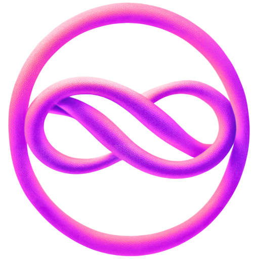 Logotipo de ReverseVR en el que muestra un circulo que contiene el símbolo de infinito todo ello de color violáceo